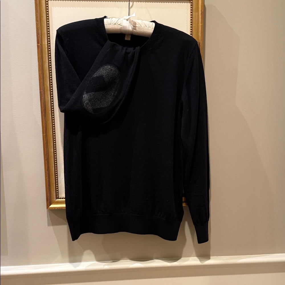 Burberry Black Crewneck Sweater with Elbow Patch